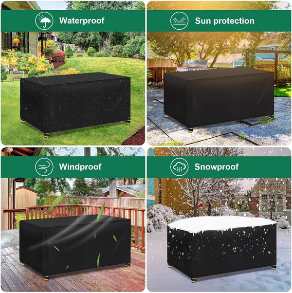 Afdekking voor tuinmeubelen, rechthoekig, 170 x 95 x 74 cm, afdekhoes van 420D Oxford-weefsel, waterdicht, uv-bestendig, beschermhoes voor meubelsets, tuintafel, zitgroep, zwart