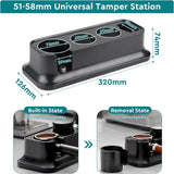 Tamperstation, 51-58 mm, zwart, toebehoren, espresso-tamperhouder, ABS, in hoogte verstelbaar, tamperhouder, standaard, universeel, multifunctioneel, onderhoudsvriendelijk