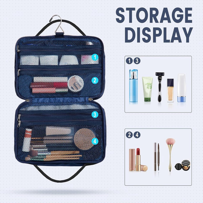 Toilettas voor mannen en vrouwen, hangende toilettas, waterdichte make-uptas voor op reis, BT03-marineblauw