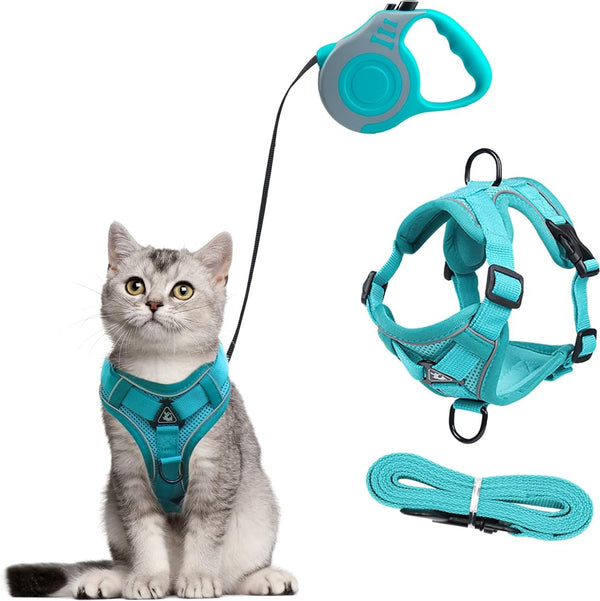 Kattentuig en kattenriemset, automatisch intrekbare hondenriem met tuigje voor katten, ontsnappingsbestendige kattenriem, kattentuigjeset met riem voor katten, kittens, honden