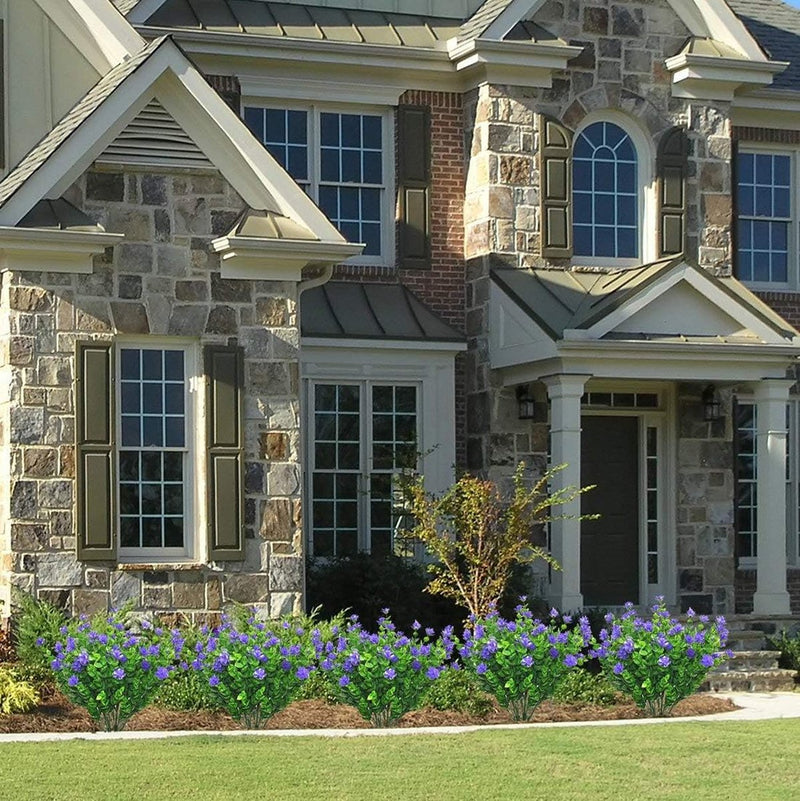 Kunstbloemen, 4 stuks Kunstbloemen Groen UV-bestendige planten Heesters Nepbloemen Binnen Buiten voor Huis Tuin Bruids Bruiloft Feestdecoratie (Paars)