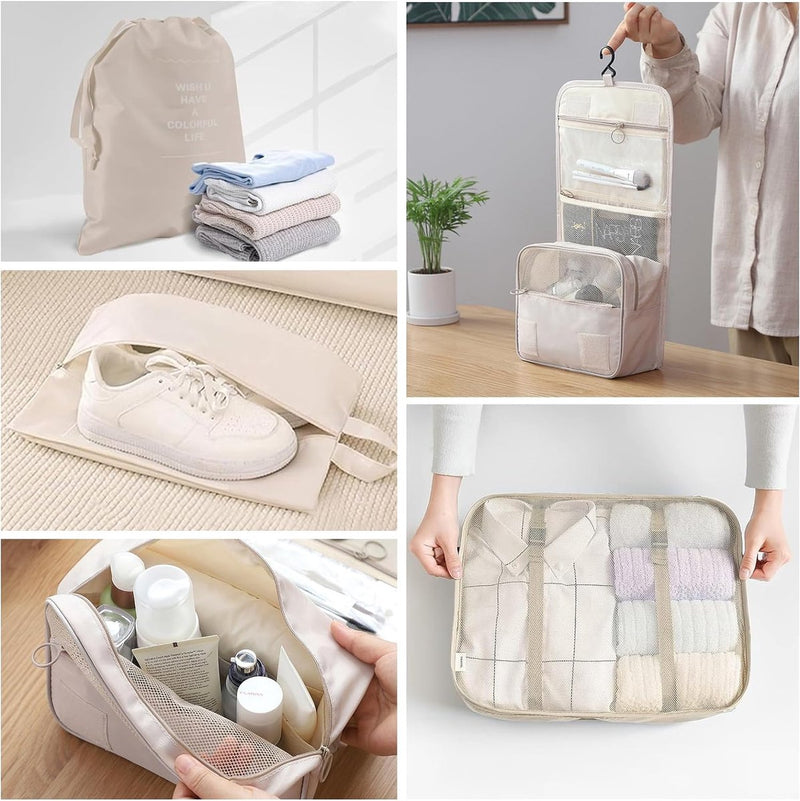 9-delige kofferorganizerset voor vakantie en reizen, packing cubes, reisorganizer, packing cubes, kledingtassen, kofferorganizer voor vakantie en reizen - beige