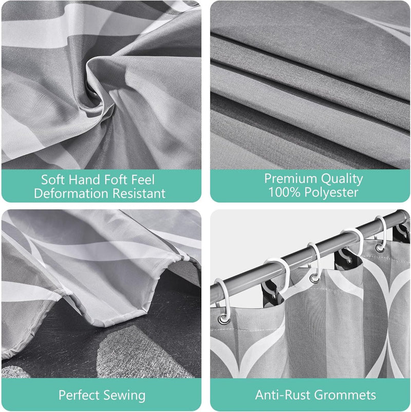 Douchegordijn, 240 x 200 cm, waterdicht, textiel, wasbaar, met 12 douchegordijnringen, polyester douchegordijn met gewicht aan de onderkant, meerkleurig, golven, grijs, ombre douchegordijn