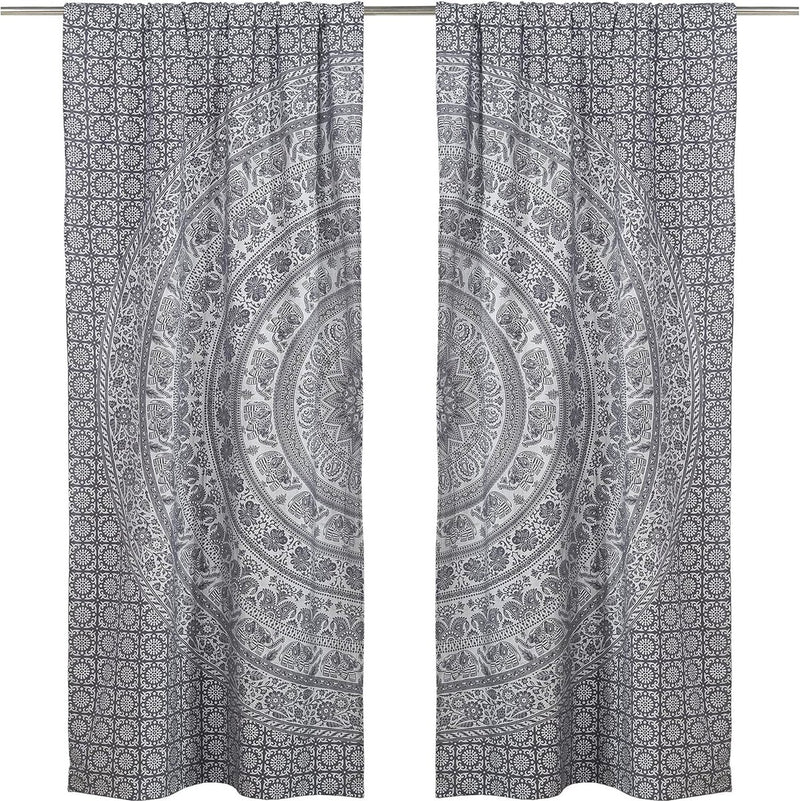 Indian Hippie Gordijn Boheemse Stijl Olifant Mandala Grijs Zilver