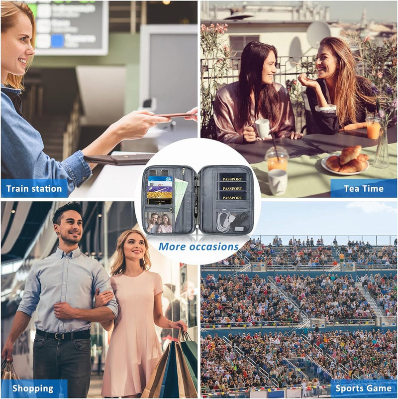 Paspoorttas paspoorthoes familie reizen portemonnee waterdichte reisorganizer voor het opbergen van creditcards ID-kaart instapkaarten tickets, grijs, Casual