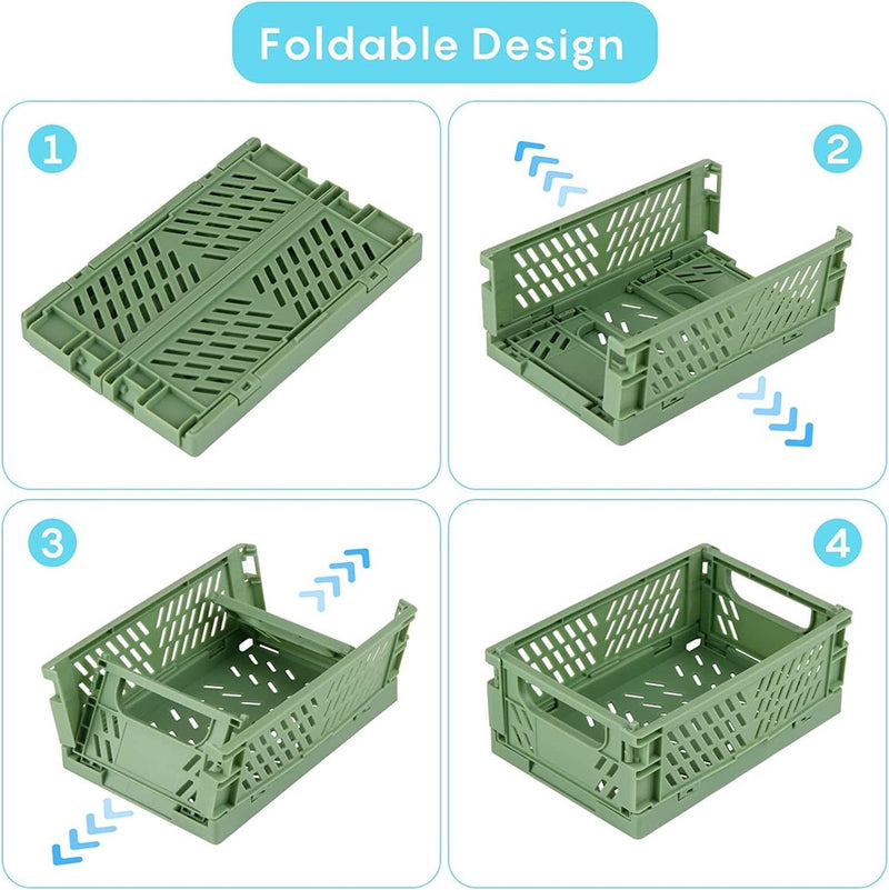 Set van 4 mini-manden, kunststof, vouwbox, opbergkist, stapelbare fruitkist, kunststof, klapmand voor keuken, werkkamer en kantoor (meerkleurig)