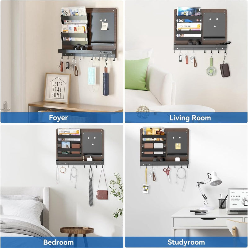 Sleutelrek met plank en brievenhouder, 8 sleutelhouders, wandbrievenbakje met 2 posthouders, memobord- sleutellijst, sleutelbord, decoratie, sleutelhaken voor verbindingsgang gang