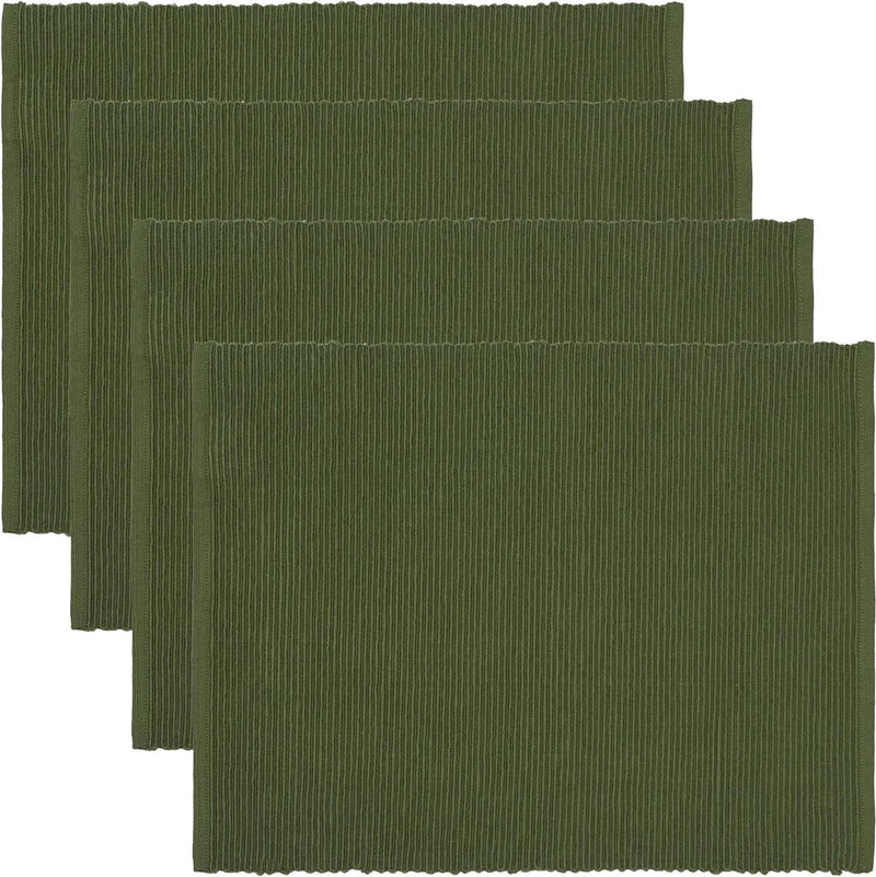 i Set van 4 placemats voor eettafel 35 x 46 cm, 100% geribbeld katoen, machinewasbaar, donker olijfgroen