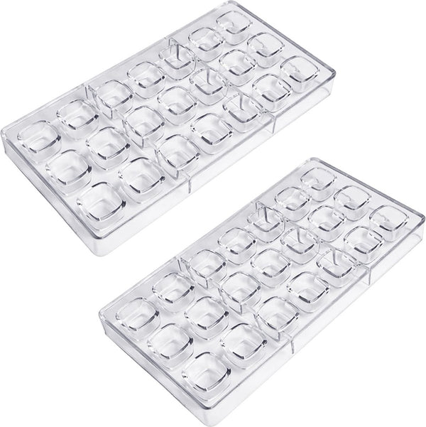 2 stuks vierkante chocoladevorm, 21 vormpjes bonbonvorm, polycarbonaat chocoladevorm, heldere snoepvorm voor chocolade, ijsblokjes, snoep, bruidstaart