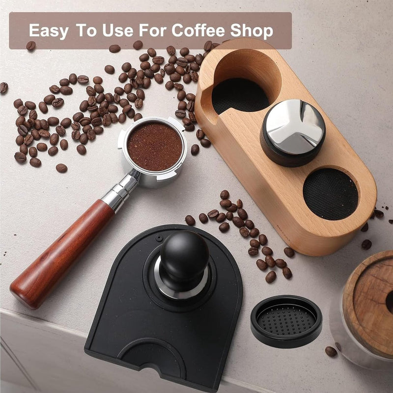 Distributeur 53 mm, 3-in-1 koffieverdeler met koffiestamper en siliconenmat, design koffiestamperset voor perfecte espresso barista-gereedschap, koffieverdeler met instelbare hoogte