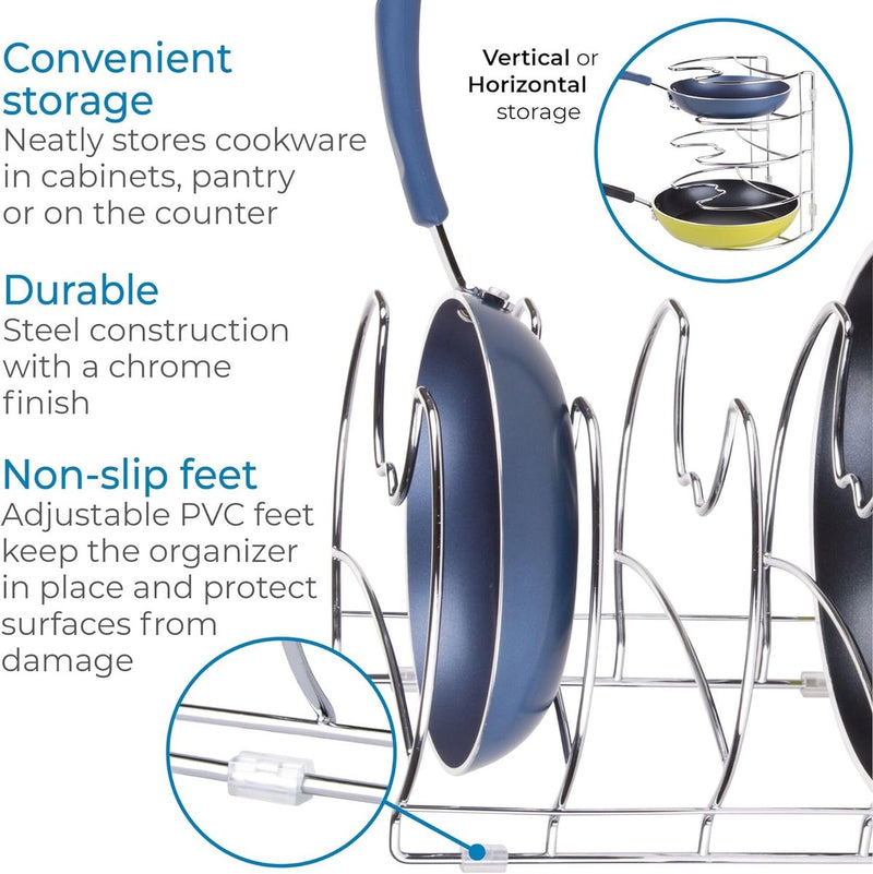 Pannenhouder, kastinzet voor 5 pannen, praktische keukenorganizer voor pannen en deksels van metaal, chroom