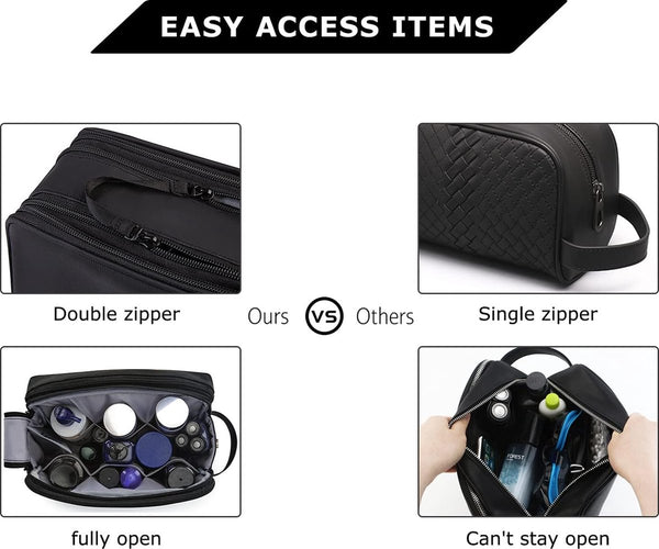 Toilettas voor heren, reis-toilettas, cosmeticatas met dubbele ritssluiting, grote opbergruimte, 5 l, 01-Zwart