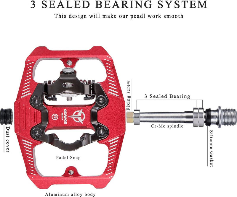 Fietspedalen voor SPD, 3 afgedichte lagers, dubbele functie, plat en klikpedaal, lichte aluminium MTB-pedalen 9/16 inch met noppen voor MTB, racefiets
