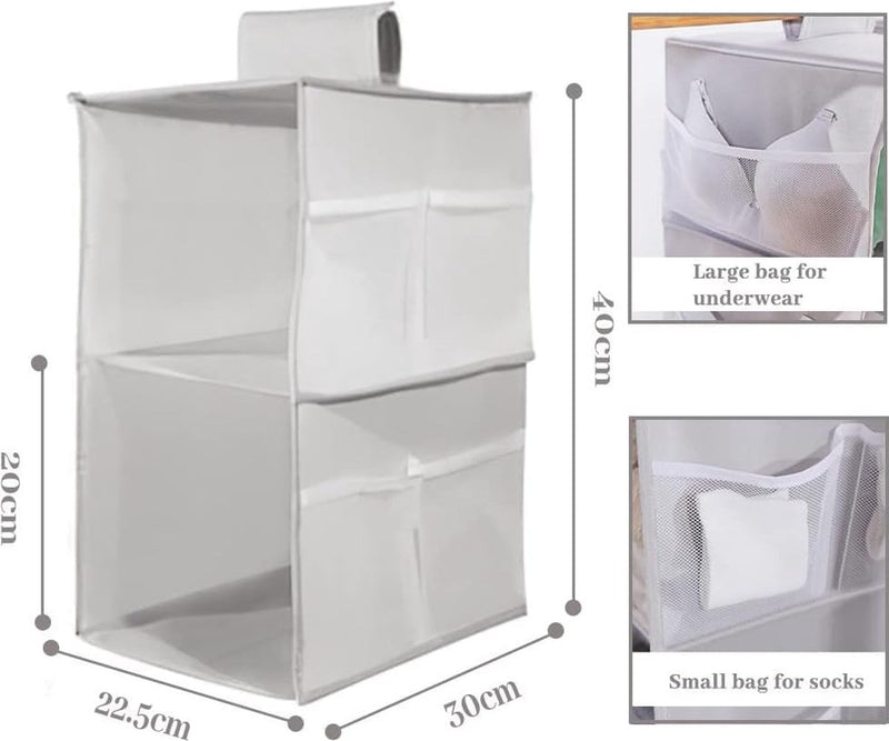 Kast organizer hangend, kastorganizer, kledingkast, 2 vakken, kledingkast, organizer, hangend, met 6 netzijvakken, opvouwbaar, ruimtebesparend opbergsysteem voor kamer, grijs