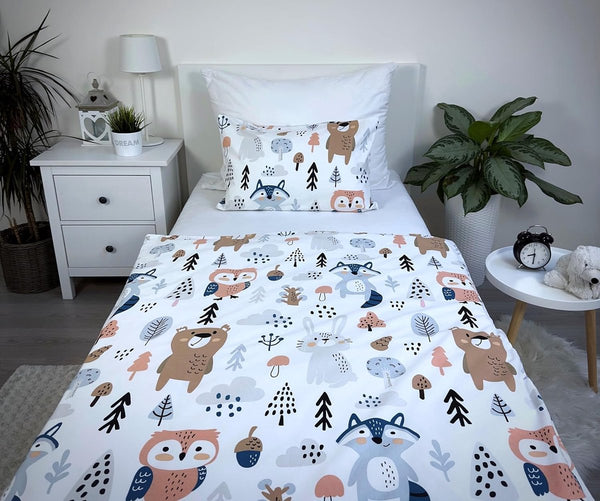Kinderbeddengoed, peuterbeddengoed, babybed, complete set, dekbedovertrek 100 x 135 cm en kussensloop 40 x 60 cm, van katoen, Öko-Tex-standaard, voor jongens en meisjes (bosdieren)