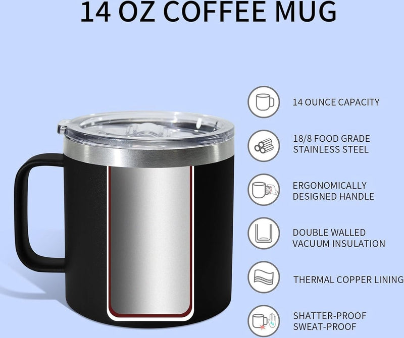 Roestvrijstalen thermosbeker met deksel, 473 ml, dubbelwandig, met handvat, lekvrij, campingbeker, reisbeker, bierpul, BPA-vrij