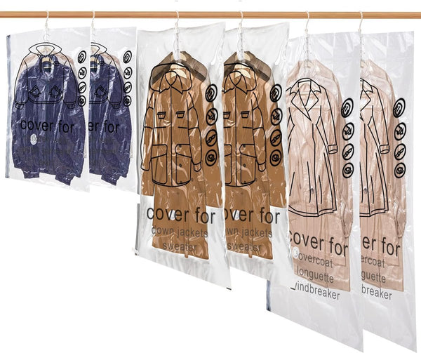 Vacuümzakken voor kleding, 6 verpakkingen vacuümzakken voor kleding, 5-in-1 kan meerdere stukken ophangen, hangende vacuümzakken voor pakken, mantels, donsjassen