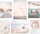 Premium posterset van 6 muurfoto's Woonkamer Moderne muurfoto's Strandposter Wanddecoratie Moderne posterset Strandmotief Muurfoto's voor woonkamer, studeerkamer, eetkamer