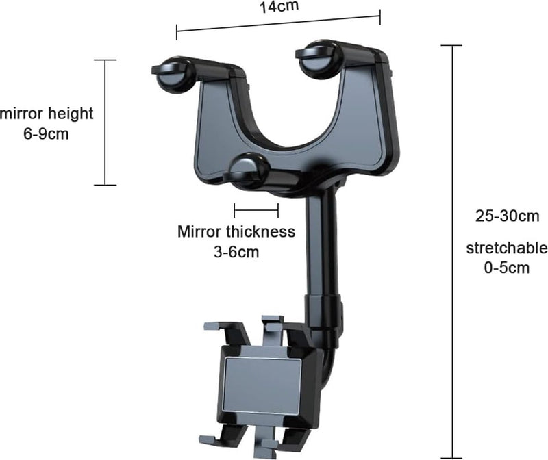 Auto-achteruitkijkspiegel mobiele telefoonhouder, multifunctionele universele 360 draaibare intrekbare auto-achteruitkijkspiegel cliphouder voor alle mobiele telefoons