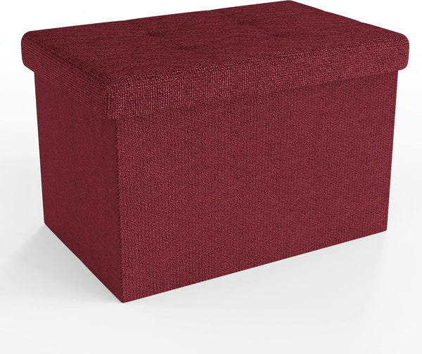Opvouwbare zitbank, 49 x 30 x 30 cm, granaatrood, zitkubus met opbergruimte en deksel van stof met uitsparingen, zitkubus, voetensteun, opbergdoos, kist, zitkruk