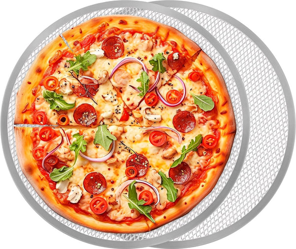 ronde pizzaplaat van 38 cm [2 stuks] - Restaurantkwaliteit, snel bakken, gelijkmatige warmteverdeling - aluminiumlegering, naadloze rand - antiaanbaklaag, roest- en BPA-vrij, ovenbestendig