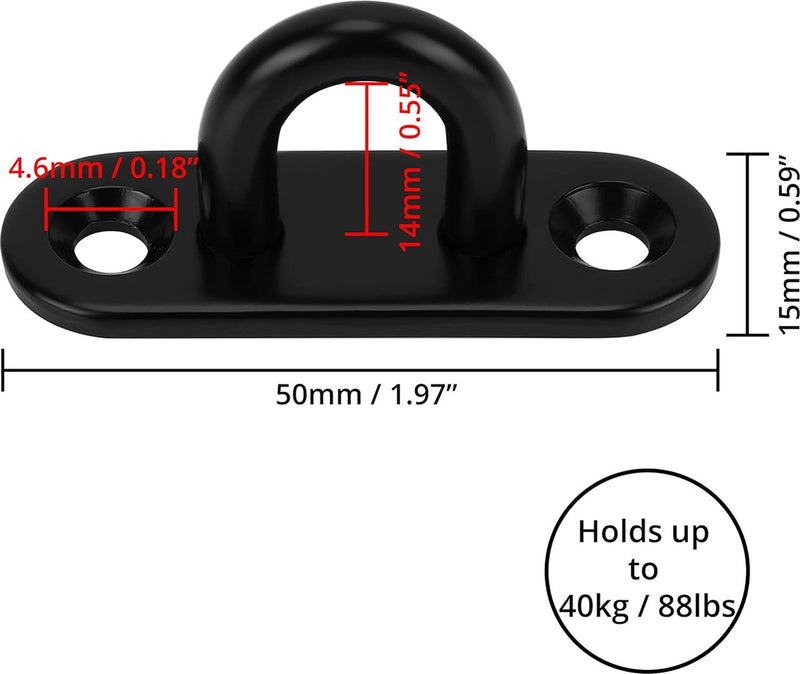 Set van 8 zwarte M5-roestvrij stalen ooghaken om vast te schroeven, duurzame U-vormige wand-/plafondhaken, zwart, rechthoekig, 50 x 15 mm, schroefhaken van roestvrij staal om op te hangen