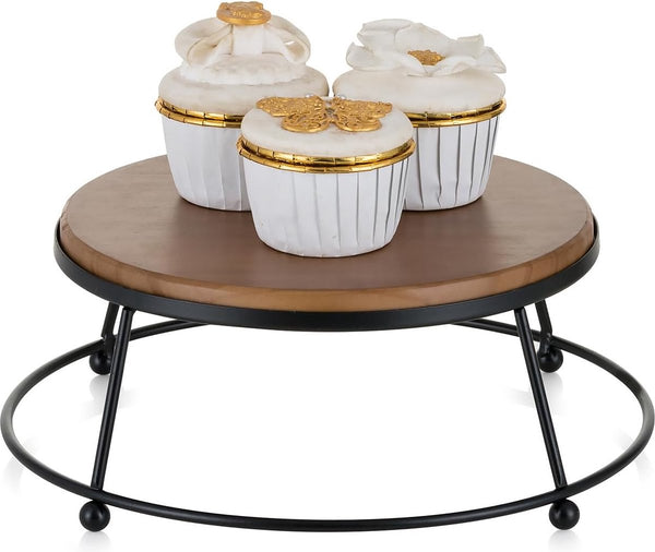 Taartsteunen cupcake-steunen hout: 21 cm taartstandaard display ronde taartstandaard taartstandaard zwart metalen frame taartretter verkoopstandaard platform babyborrel kerst