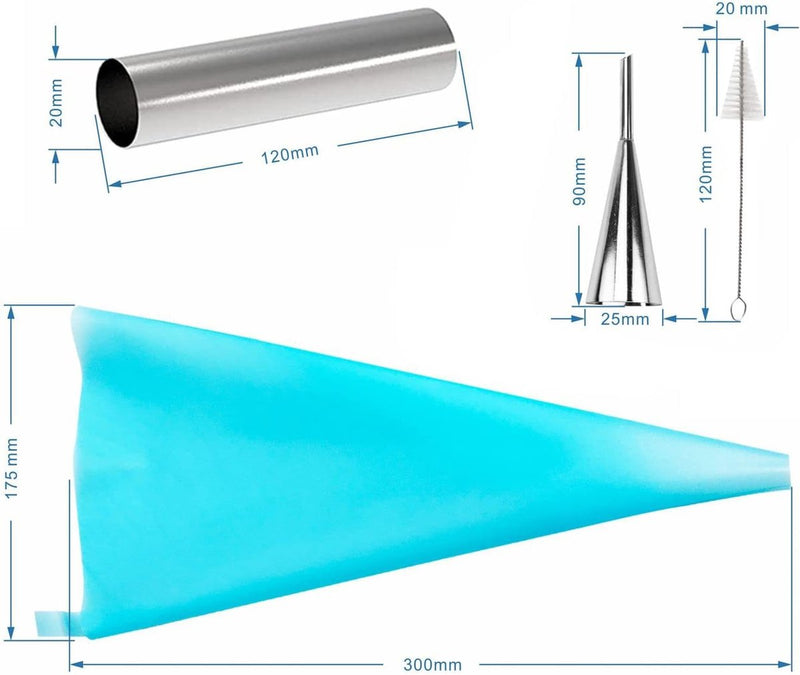 Cannoli-buisjes, 19-delige iriserende krulvorm van roestvrij staal schuimrollers crèmerollen schuimrollervormen met reinigingsborstel - taartspuitmondjes spiraalhoorn bakvorm bakken