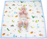Deken 6-laags knuffeldeken baby katoen 110 x 110 cm mousseline babydeken wikkeldeken zachte deken voor badhanddoek, kinderdeken pasgeborenen unisex (neushoorns dinosaurus)