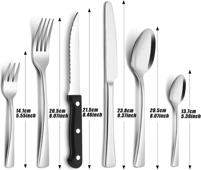 Bestekset voor 6 personen, 36-delige roestvrijstalen bestekset met steakmes, bestekset met mes, vork, lepel, bestek voor thuis, feest, restaurant, vaatwasmachinebestendig