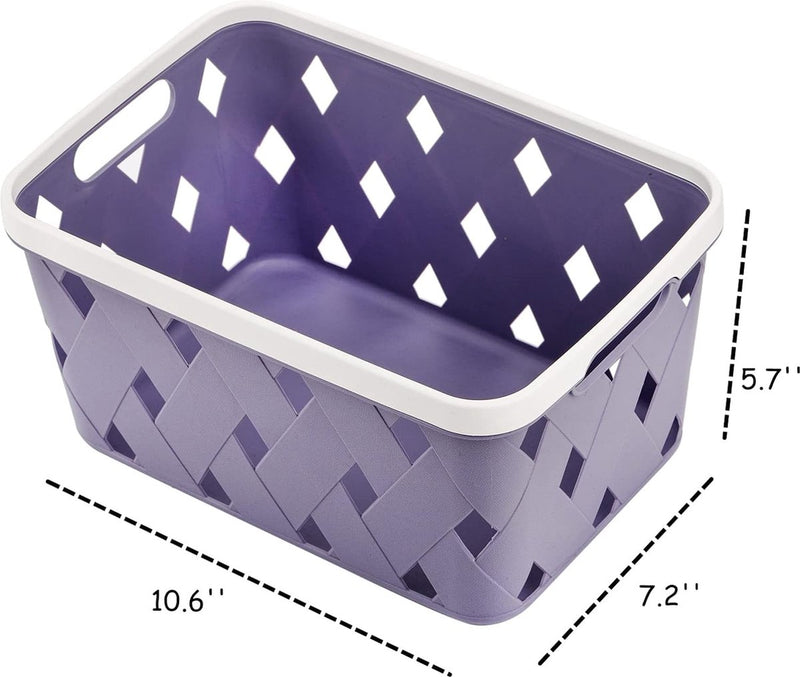 Set van 5 plastic opbergmanden, kleine plankmand voor organiseren, 27 cm x 18 cm x 15 cm organizermand met handvatten voor slaapkamer, kantoor, klaslokaal, school