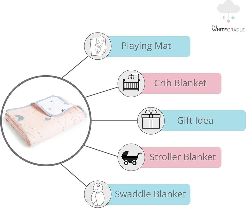 Gemaakt van biologisch katoen, zachtste babydeken voor kinderbed/bed, met 3 zachte lagen stof, omkeerbare designs, 2 mousseline, flanel in het midden, 95 x 120 cm - vlinder