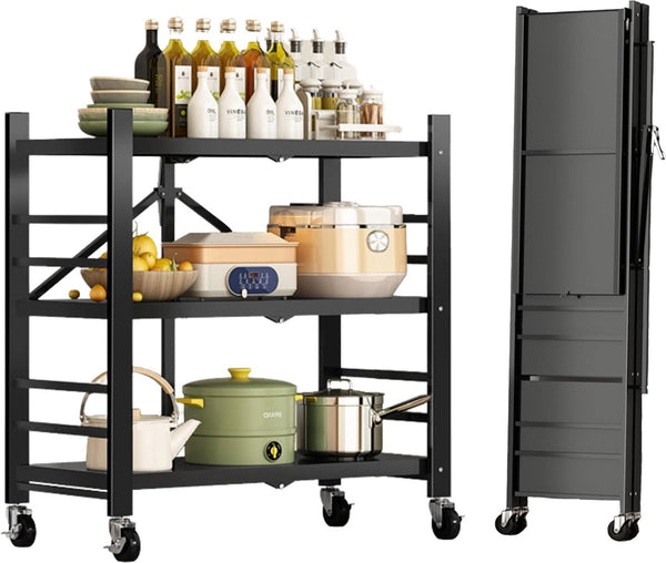 Plank voor opslag. Modulaire multifunctionele plank. Plank met wielen. Opvouwbare staande plank. Meubels voor keuken, badkamer, slaapkamer, woonkamer met 3 opbergvakken.