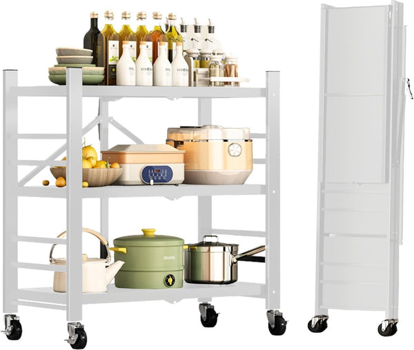 Plank om op te bergen. Modulair multifunctioneel rek Plank met wielen. Inklapbare staande plank. Meubels voor keuken, badkamer, slaapkamer, woonkamer met 3 opbergvakken.