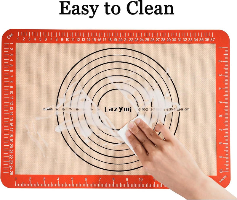 Bakmat siliconen met meting, 3-delige set, anti-aanbaklaag, siliconenmat bakken voor macaron, cake, brood, pizzamat, deegmat, uitrolmat (rood)