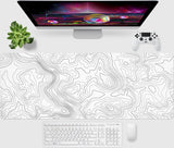 Muismat voor gaming, XXL, wit, minimalistische topografische kaarten, bureauonderlegger, muismat met rubberen antislip, verbeterde precisie en snelheid, muismat voor kantoor, thuis, 800 x 350 mm