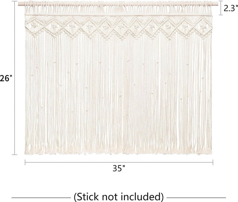 Macrame Gordijn Raam Muurophanging Boho Decoratief Geweven Tapijt Wanddecoratie Buitengordijn voor Bruiloft Decoratie Thuis 89 x 66 cm