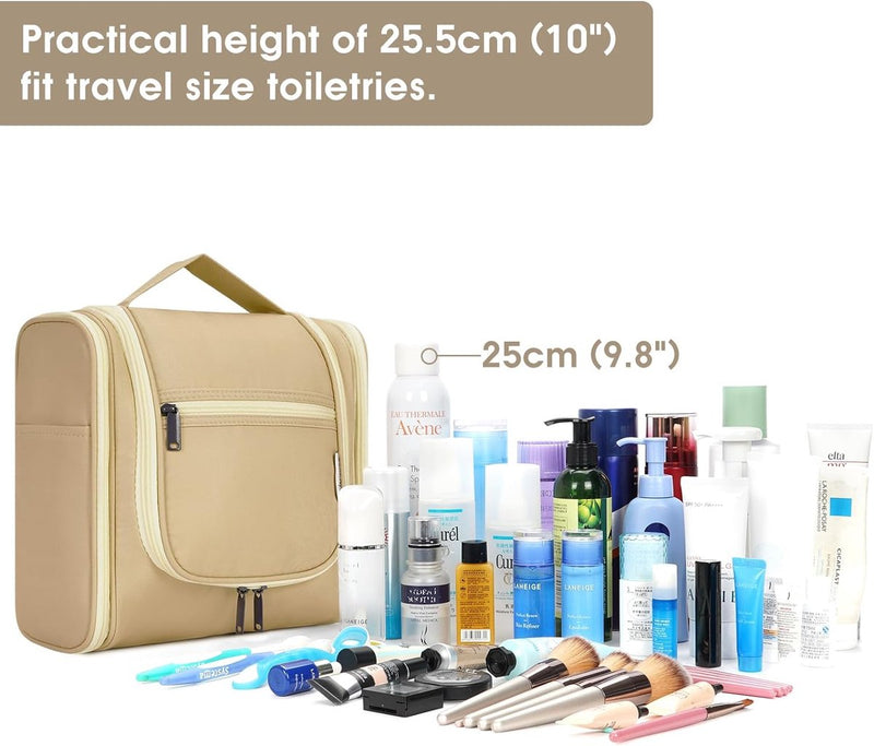 Toilettas voor dames en heren, toilettas voor kinderen, om op te hangen, make-uptas voor mannen, wastas voor vrouwen en meisjes, bruin (grande)