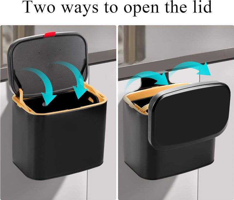 hangende keukencompostbak met deksel 4L verwijderbare roestvrijstalen prullenbak kleine keukenprullenbak voor aanrechtkast onder gootsteen zwart