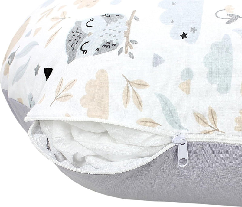 Baby voedingskussen klein met katoenen overtrek, kleur: haas/uil