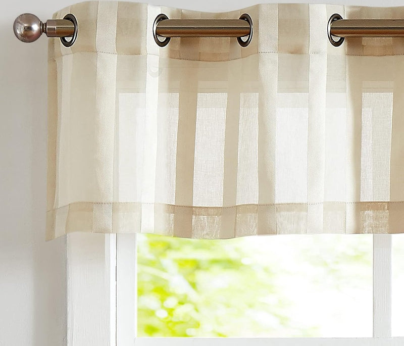 Sheer Vitrage met oogjes, transparant, bistrogadine, landhuisstijl, strepen, voile, keukengordijn, gestreept, keukengordijnen voor keuken, badkamer, klein raam, decoratie, 130 x 35 cm, beige, 1 stuk