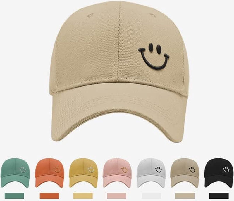 Honkbalpet voor dames en heren, katoen, smiley, baseballpet, uniseks, verstelbaar, zonnehoed, zonnehoed voor sport, reizen, buiten