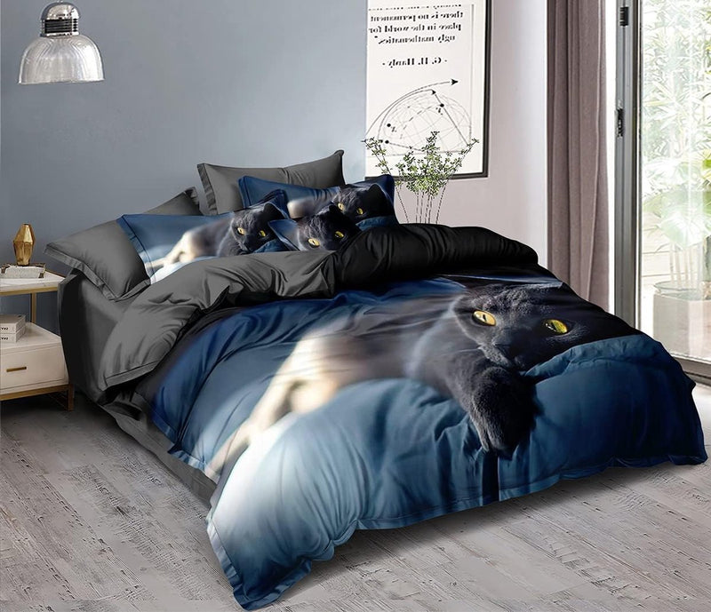 3D-dekbedovertrekset met kattenmotief, 135 x 200 cm + kussensloop 80 x 80 cm, omkeerbaar beddengoed, 2-delig, met ritssluiting