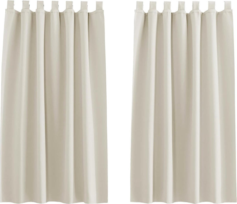 gordijnen keuken modern lusgordijn set van 2 H 145 x B 140 cm raamgordijnen met lussen gordijn ondoorzichtig keukengordijnen black-out Curtain, lichtbeige