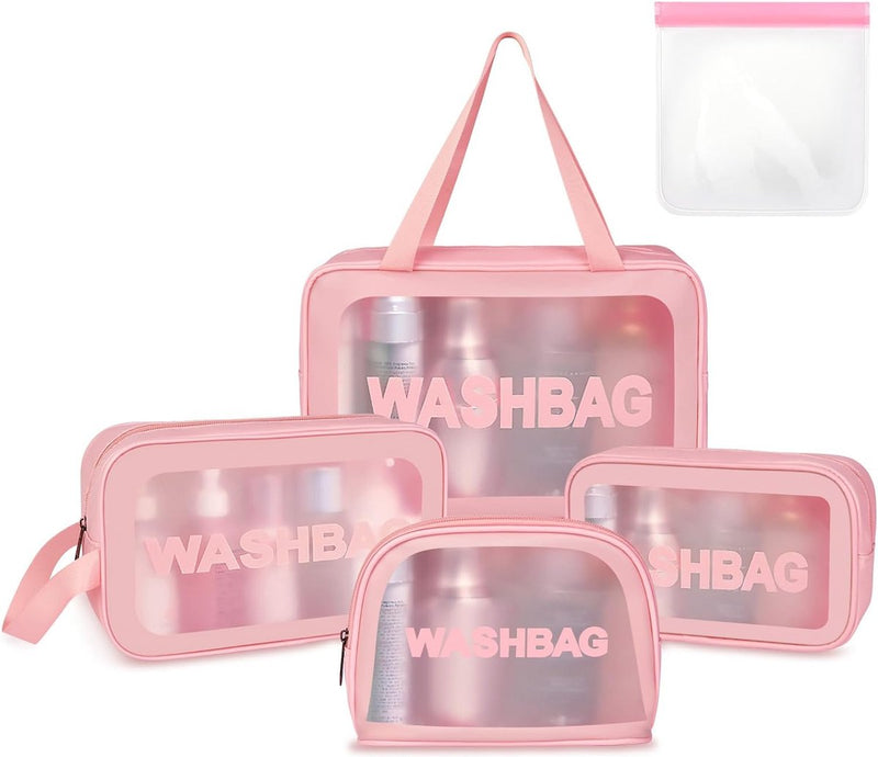Toilettas voor op reis, transparante make-uptas, pvc-toilettas, organizer, draagbare toilettas, ritssluiting, make-uptas voor dames, kinderen, mannen, zakelijke badkamer, #11 Roze 4pc-D, 1 stuks