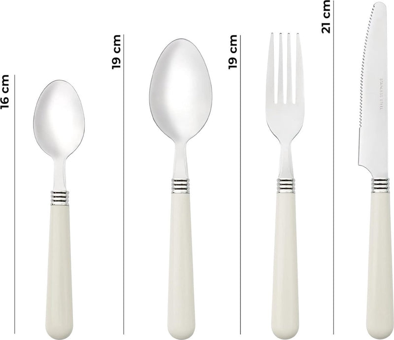 Bestekset voor 6 personen, 24-delige bestekset van roestvrij staal, bestek met kunststof handvat inclusief mes, vork, lepel voor thee of dessert, vaatwasmachinebestendig (wit)