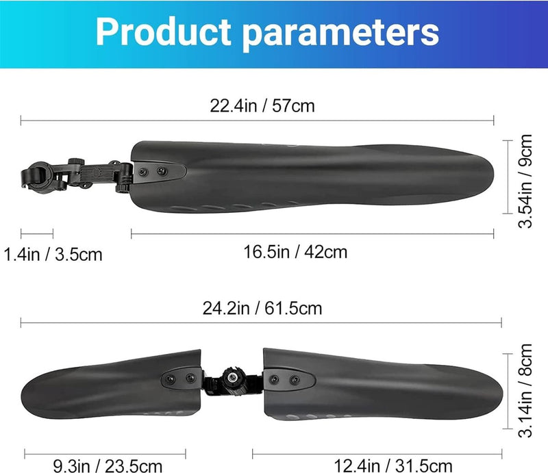 Spatborden voor mountainbike, 24 - 29 inch, universeel MTB-spatbord voor voor- en achterwiel, spatwater/vuil, verstelbare mudguard voor mountainbike, racefiets, stadsfiets