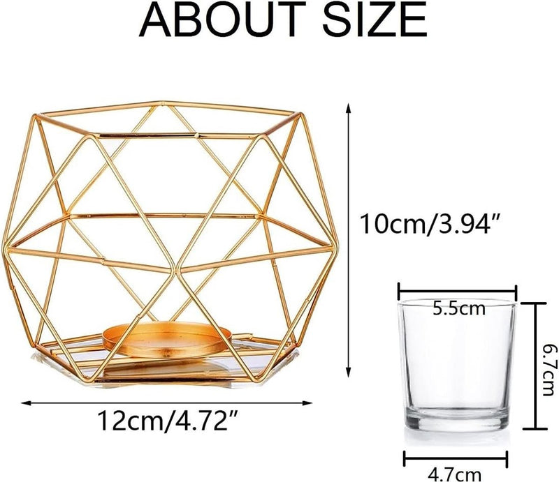 Theelichthouder kaarsenhouder metaal goud - set van 2 geometrische theelichtjes kaarsenstandaard stompkaars windlicht modern geo decoratie voor tafeldecoratie feest bruiloft woonkamer