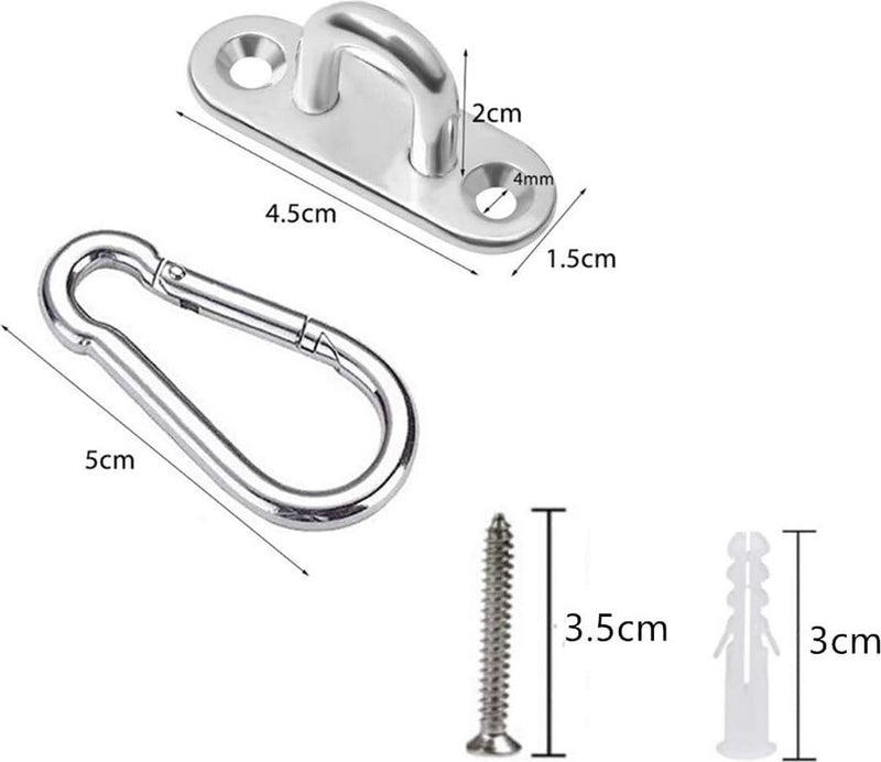Roestvrijstalen karabijnhaak en roestvrijstalen oogplaat met oogje, roestvrijstalen dekplaat, oogplaten voor zonnezeil/wandbevestiging, plafondbevestiging, wandhaken, plafondhaken