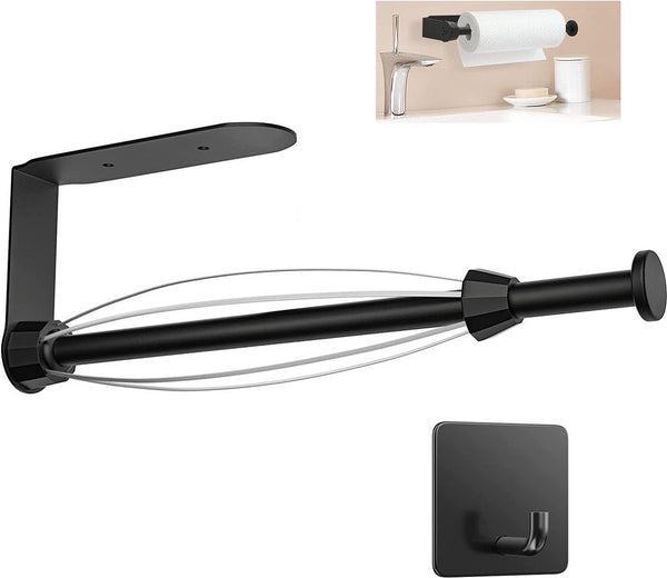 Keukenrolhouder met dempingseffect, keukenrolhouder zonder boren zwart, hangend sterk zelfklevende keukenpapierhouder voor keuken en badkamer, beide verkrijgbaar met lijm en schroeven.